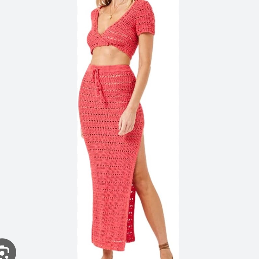 L*Space Coral Crochet Skirt